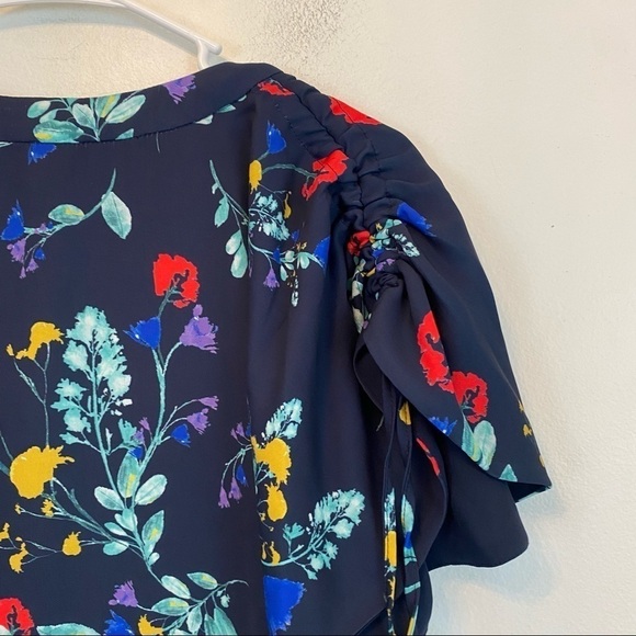 PARKER navy floral ruched sleeve mini dress - Picture 7 of 7